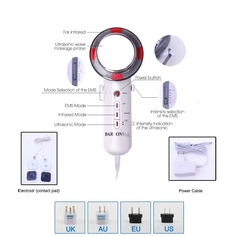 DARSONVAL 3in1 Ultrazvočna Kavitacija EMS RF Pralni Telesa, Hujšanje Massager Foton Anti Celulit Radijske Frekvence Lepoto Stroji