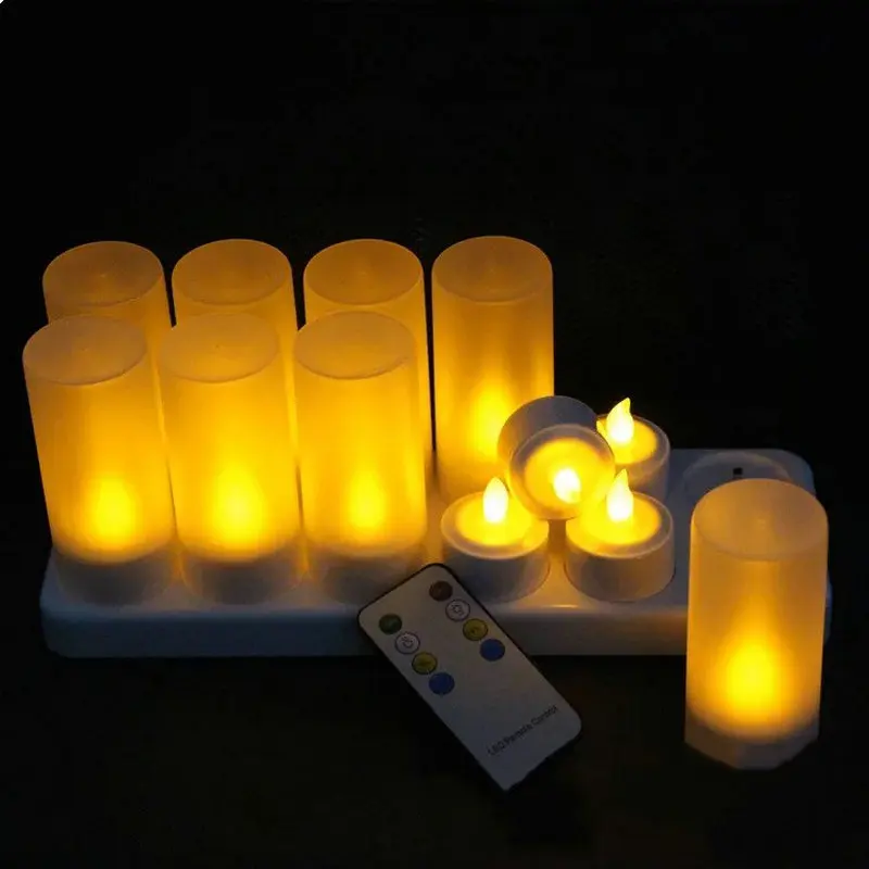 Daljinsko 12pcs LED Polnilna Brezplamensko TeaLight Svetila sveče žarnice 8 tipka timer control svate namizni dekor-Oranžna