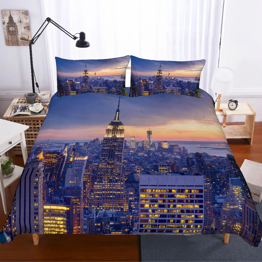 3D tiskanje Posteljnina nabor Mesto New York večerno sonce sije noč frinds' darilo posteljnina stanja Rjuhe kritje set Home Tekstil
