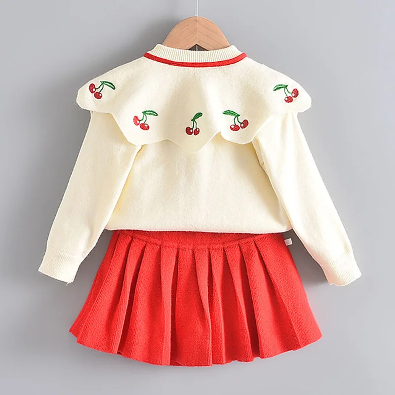 Baby Otroško Spomladi Jeseni pozimi moda dekle z Dolgimi Rokavi plašč+obleko 2pc/set otroci Oblačila 1-6y pulover kinitting