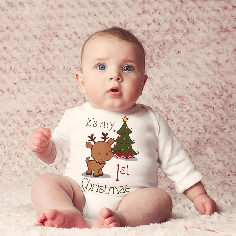 Moj 1. Božič Novorojenega Dojenčka Baby Fantje Dekleta Božič Pismo Tiskanja Romper Jumpsuit Obleke, 3-24m Baby Romper Dolg Rokav
