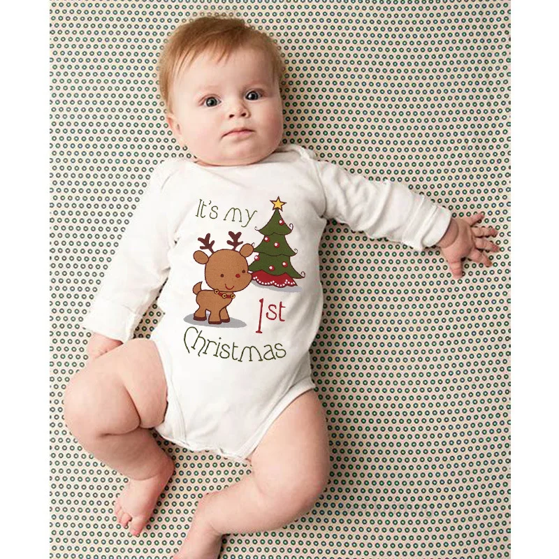 Moj 1. Božič Novorojenega Dojenčka Baby Fantje Dekleta Božič Pismo Tiskanja Romper Jumpsuit Obleke, 3-24m Baby Romper Dolg Rokav
