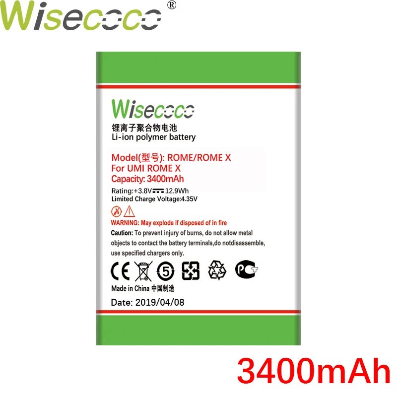 WISECOCO 3400mAh Rimu Baterija Za UMI RIMU X Mobilni Telefon, ki je Na Zalogi, Najnovejše Proizvodnje Visoke Kakovosti Baterije S Številko za Sledenje