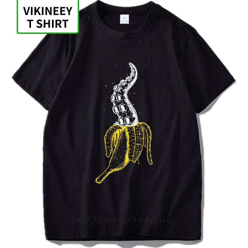 EU Velikost T shirt Hobotnica Banana Smešno Prvotni Načrt Visoko Kakovostno Digitalno Tiskanje Črno, Bombaž majica s kratkimi rokavi