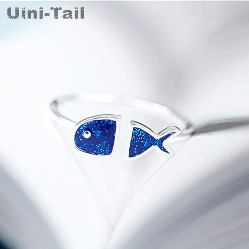 Vroče 925 sterling srebro modre ribe odpiranje obroč ženska moda korejska različica preprosto srčkan malo prst nakit darilo