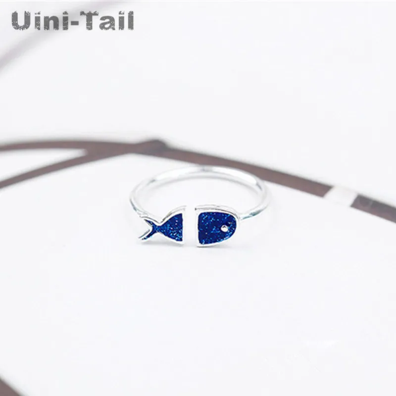 Vroče 925 sterling srebro modre ribe odpiranje obroč ženska moda korejska različica preprosto srčkan malo prst nakit darilo