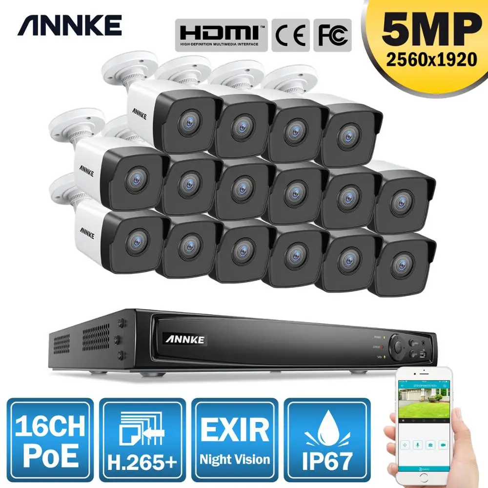 ANNKE 16CH FHD 5MP POE Omrežna Video Varnostni Sistem 8MP H. 265+ NVR Z 16X 5MP Vremensko IP Kamere za Video Nadzor, Komplet