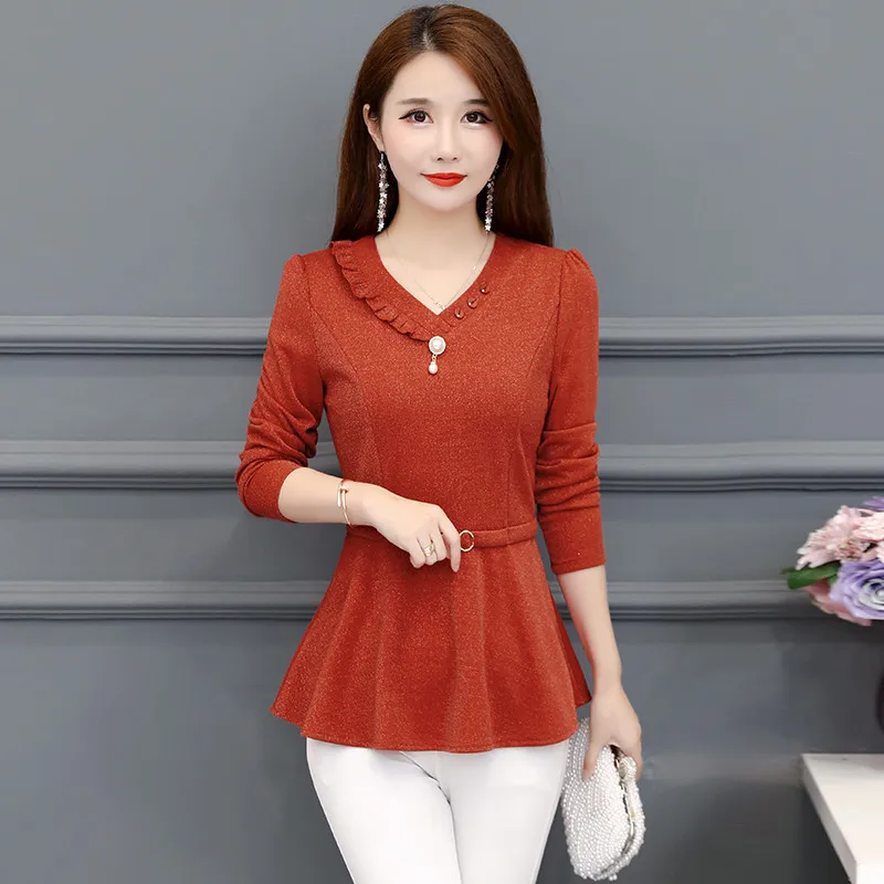 UHYTGF Moda za ženske t-shirt korejski ruffles puloverju slim pomlad jesen majica za ženske 4 barve, elegantno plus velikost vrhovi 1009