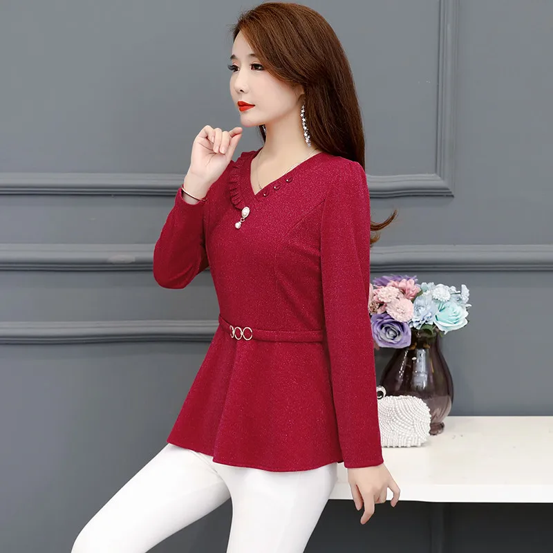 UHYTGF Moda za ženske t-shirt korejski ruffles puloverju slim pomlad jesen majica za ženske 4 barve, elegantno plus velikost vrhovi 1009
