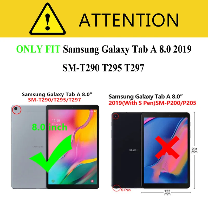 3D Emboss Metulj PU Usnjena torbica Za Samsung Galaxy Tab A 8.0 2019 SM-T290 SM-T295 Pokrov Z Reže za Kartice Tablični Primeru +Darilo