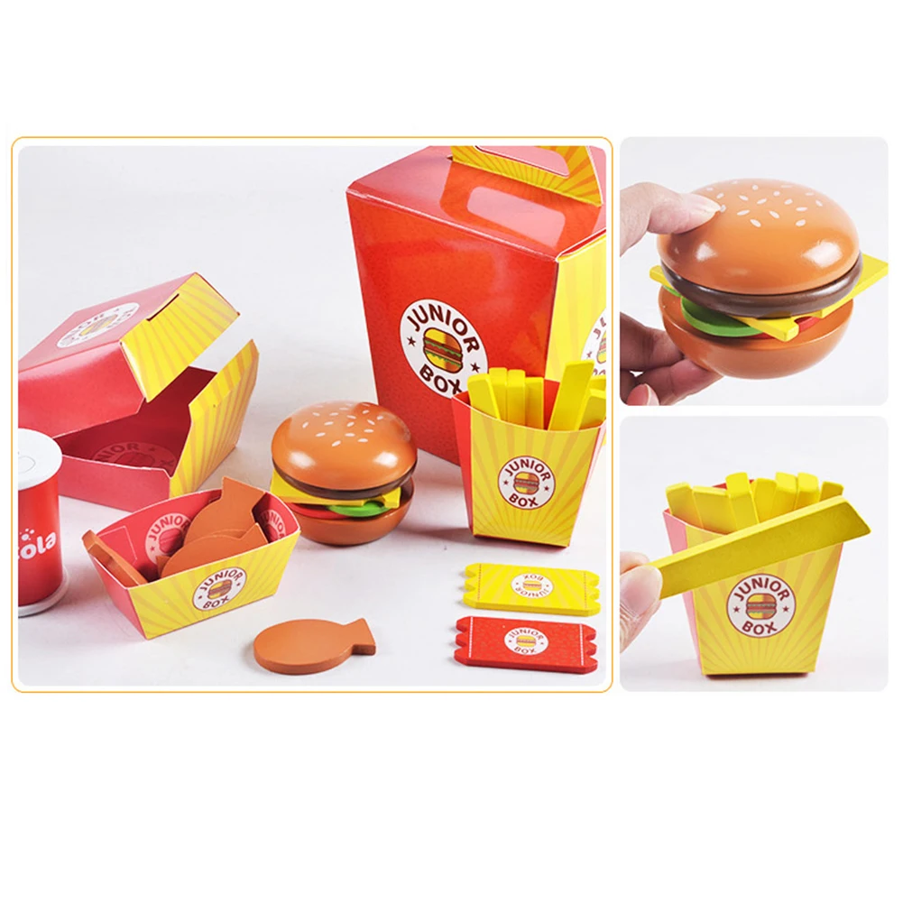 Simulacija Lesene Hamburger Krompirček s Hitro Hrano Mdeol Nastavite Otroci Pretvarjajo, Predvajaj Igrače Ustvarjanje zlaganje vaš najljubši burger kombinacije