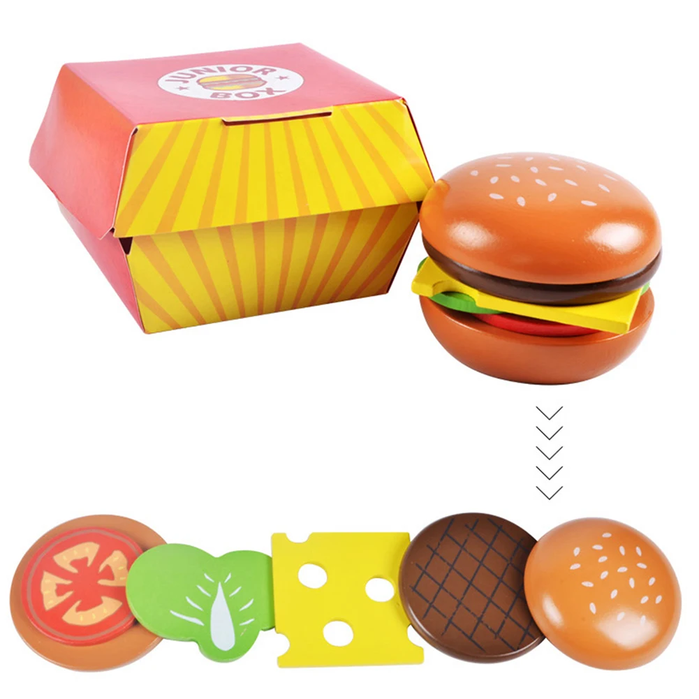 Simulacija Lesene Hamburger Krompirček s Hitro Hrano Mdeol Nastavite Otroci Pretvarjajo, Predvajaj Igrače Ustvarjanje zlaganje vaš najljubši burger kombinacije