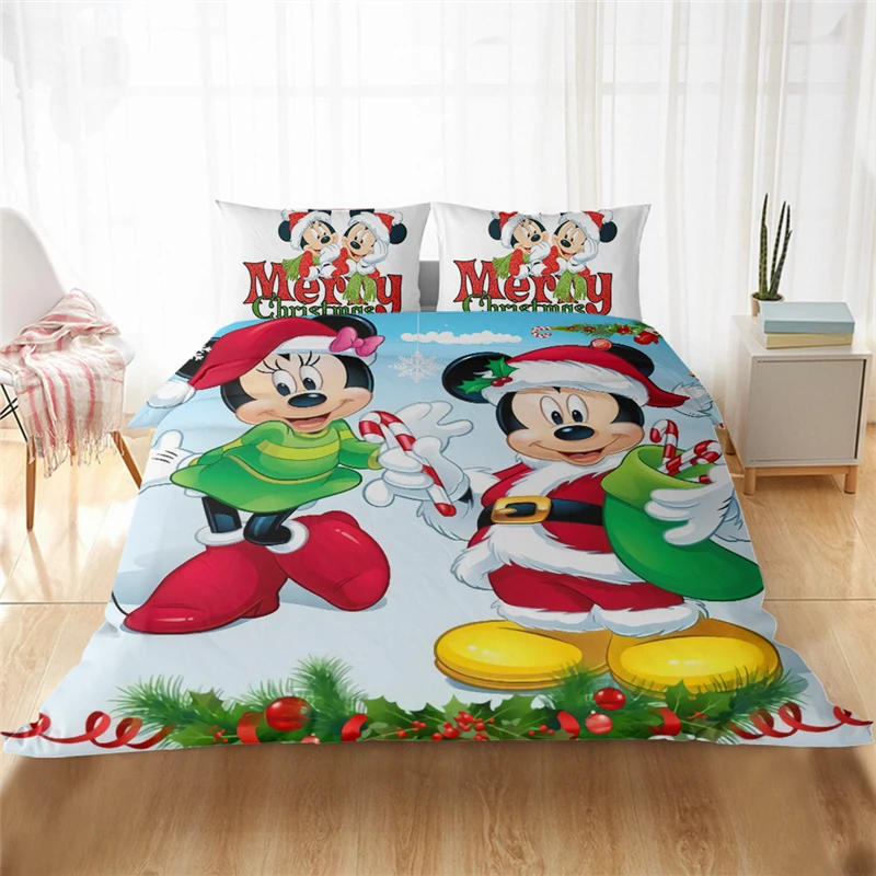 Disney Mickey Božič Posteljnina Nabor Risanka Lep Par Eno Twin Polno Kralj Rjuhe Kritje nastavite Prevleke Darilo za Otroke