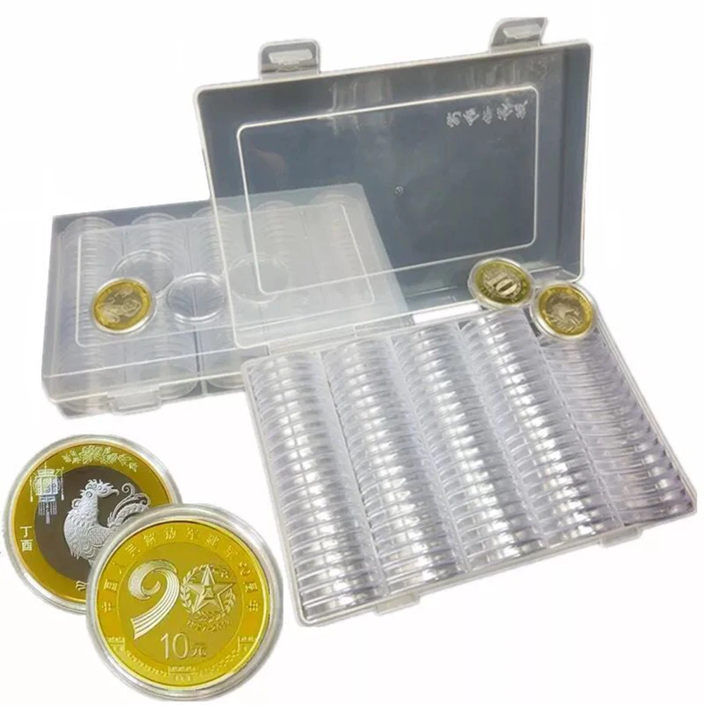 100 kozarcev/Box 27 mm Krog v Škatlah Kovancev za Zbiranje Imetnik Prosojne Plastike za Shranjevanje Kapsule Spominski Kovanec za Varstvo Škatle