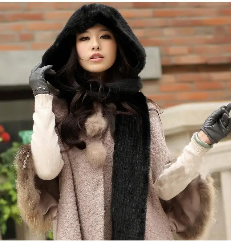 ZDFURS * Modne pletene mink klobuk, šal visoke kakovosti mink šal za ženske zimska kapa šali