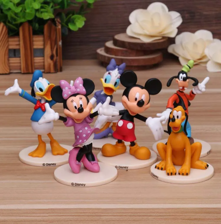 Disney Igrače 6pcs/Set 7-9 cm Mickey Minnie Mouse, Donald Duck Pluton Neumen Pvc Akcijska Figura Model Lutka Igrače Otroška Igrače Božično Darilo