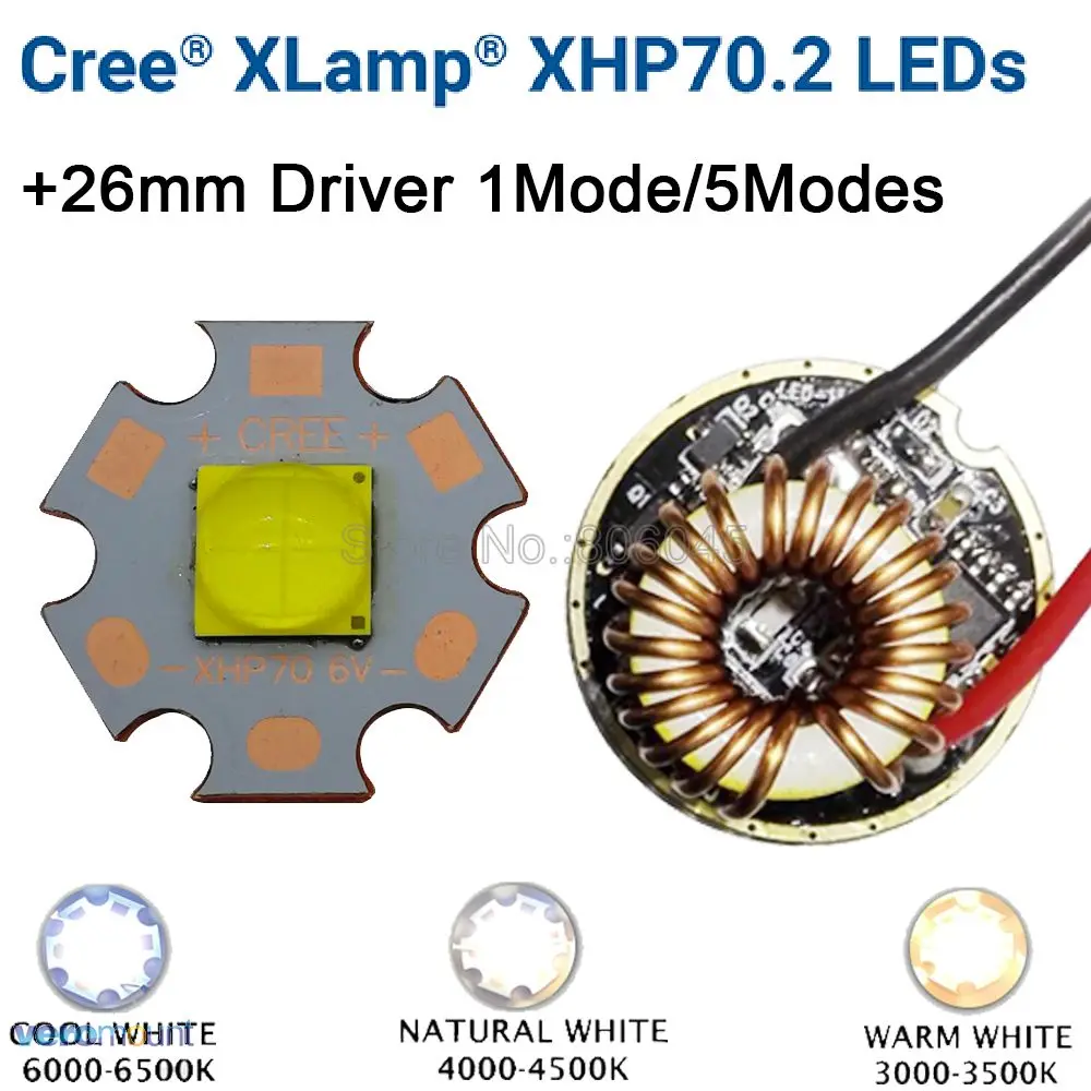 Cree XHP70.2 6V Cool White Nevtralno Bela Topla Bela High Power LED-Emitter 16 mm 20 mm, Bakra PCB + 26 mm 1 Način ali 5 Načini Voznik
