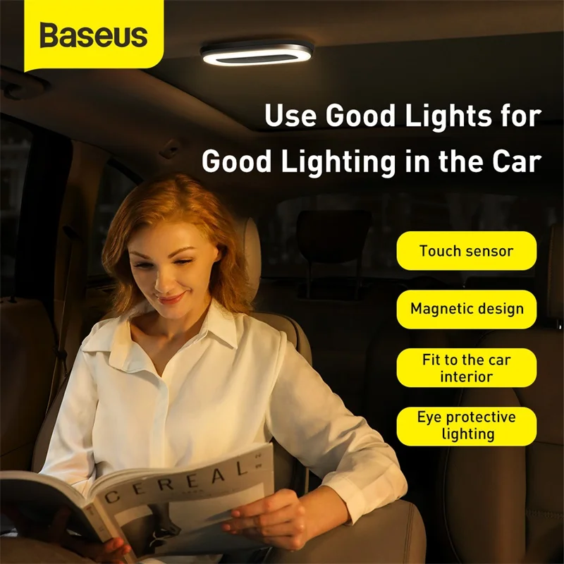 Baseus Magnetni Nočne luči Polnilna LED Bralna Svetilka na Dotik za Nadzor 4000k zaščite Oči Razsvetljavo Knjigi Luč za Dom, Avto,