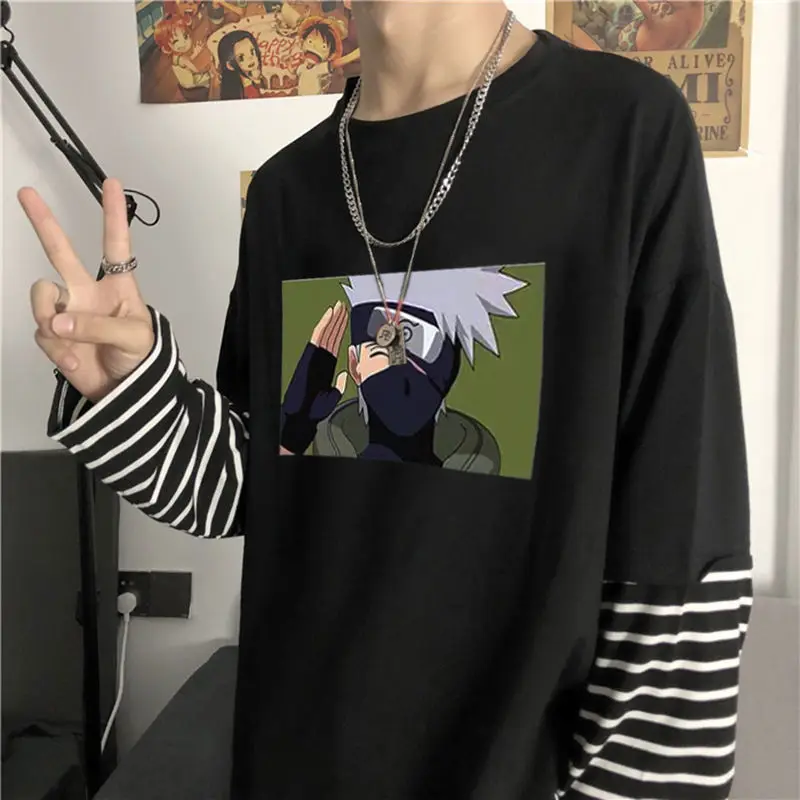 Pomlad Naruto Moške majice Dolg Rokav Harajuku Unisex majica Japonski Anime Ulične Hip Hop Mozaik Tshirts Jeseni Vrhovi