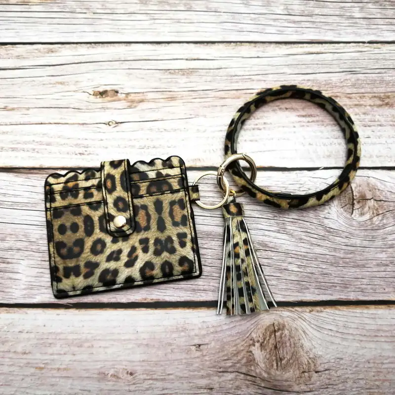ZWPON Usnje Tassel KeyRing Kartico sim Vrečko za Ženske, Moške Leopard Kača ID Denarnice Zlato Kabaw Modna Zapestnica Keychain