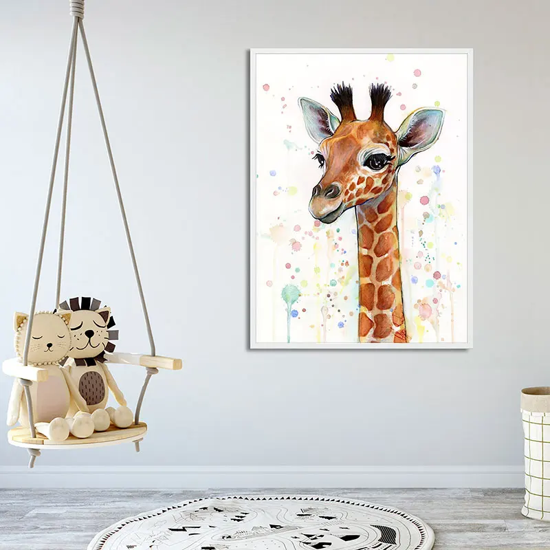 Povzetek Živali Wall Art Platno Slikarstvo, Risanka Žirafa Plakatov in Fotografij Wall Art Slik, ki jih Otroci Soba Quadros Doma Dekor