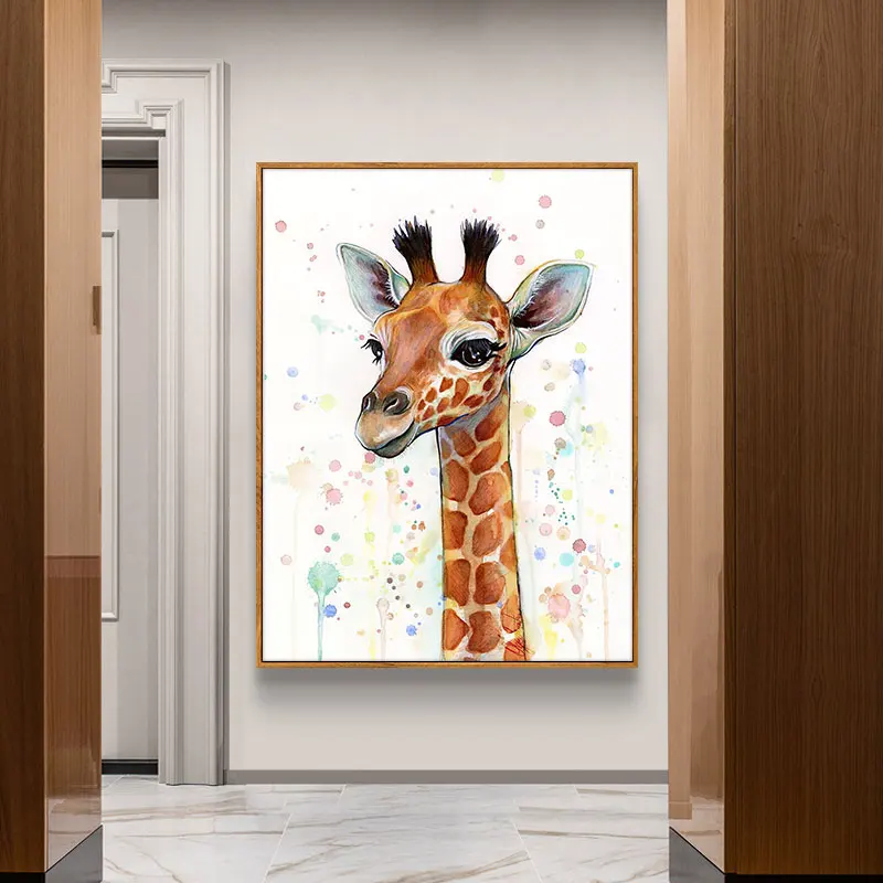 Povzetek Živali Wall Art Platno Slikarstvo, Risanka Žirafa Plakatov in Fotografij Wall Art Slik, ki jih Otroci Soba Quadros Doma Dekor
