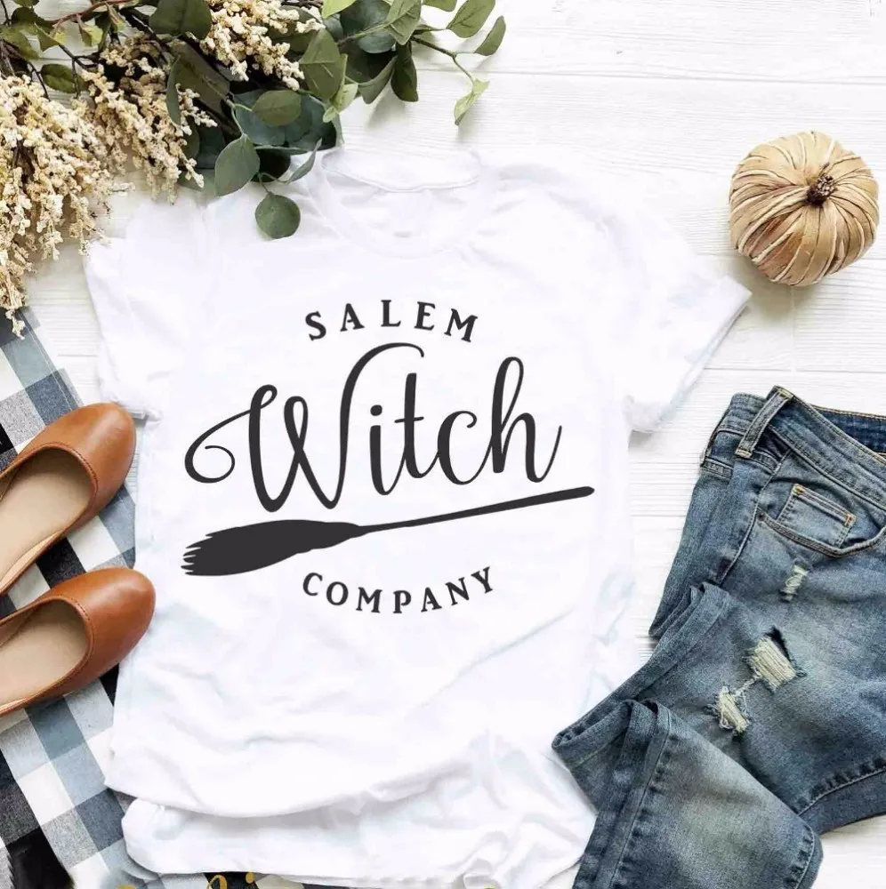 Salem Witch Podjetje Majica zahvalni Halloween party ženske modni slogan, ki Plujejo pod metlo harajuku t-shirt grafični tees vrh-J043
