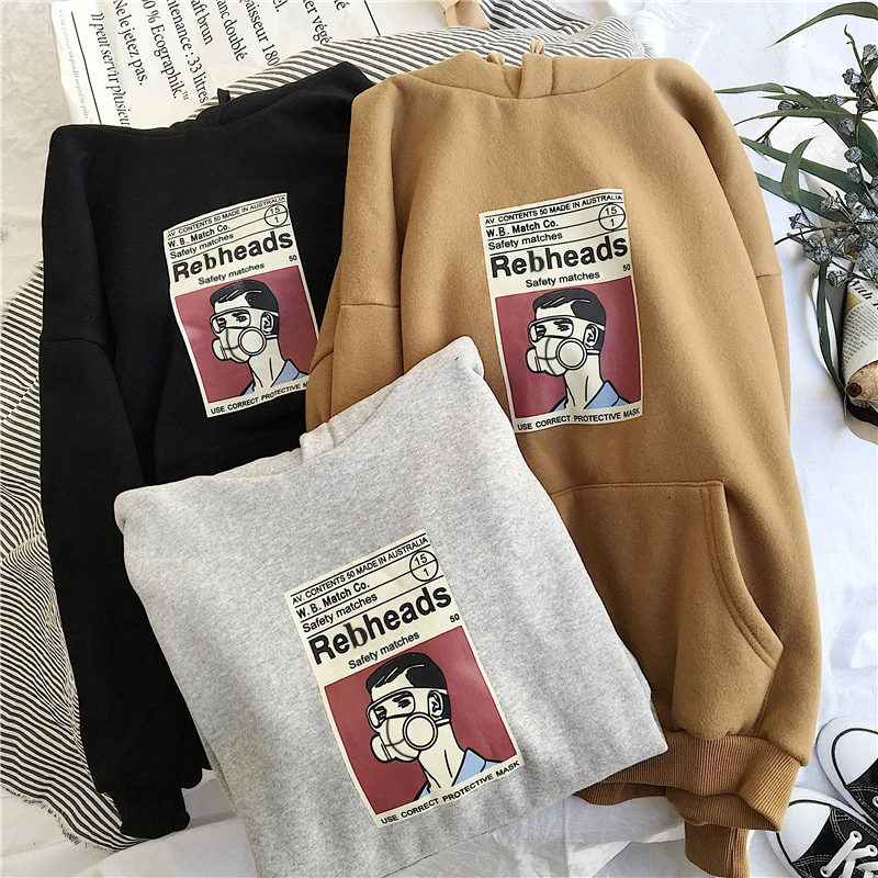 2019 Jeseni Hoodie Ženska Oblačila korejski Ulzzang Harajuku Natisnjeni Svoboden Jopice, Ženski Long Sleeve Hooded Runo Znoj majica