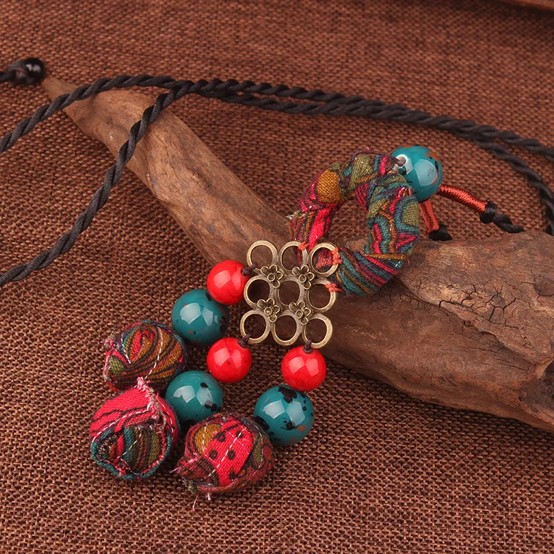 Tkanine ballsnew moda narave kamni etnične ogrlico,ročno pleteni bronasto obeski letnik keramični ogrlica