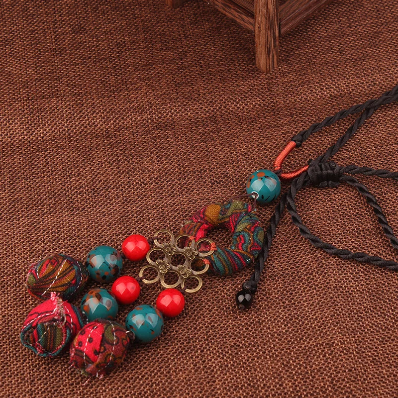 Tkanine ballsnew moda narave kamni etnične ogrlico,ročno pleteni bronasto obeski letnik keramični ogrlica