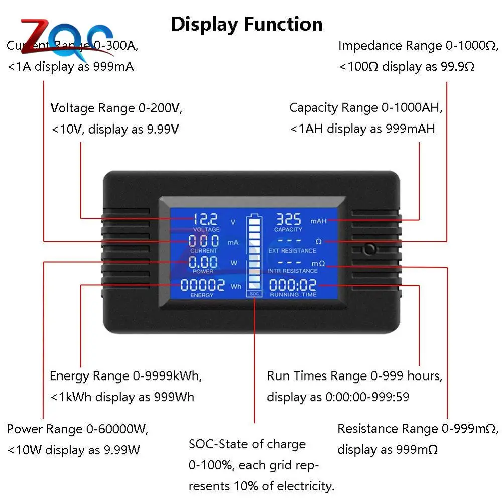 DC 0-200V 0-300A Digitalni Voltmeter Ampermeter Akumulator Tester Zmogljivost, Odpornost Napetost, Trenutna Moč Energije Meter Zaslon