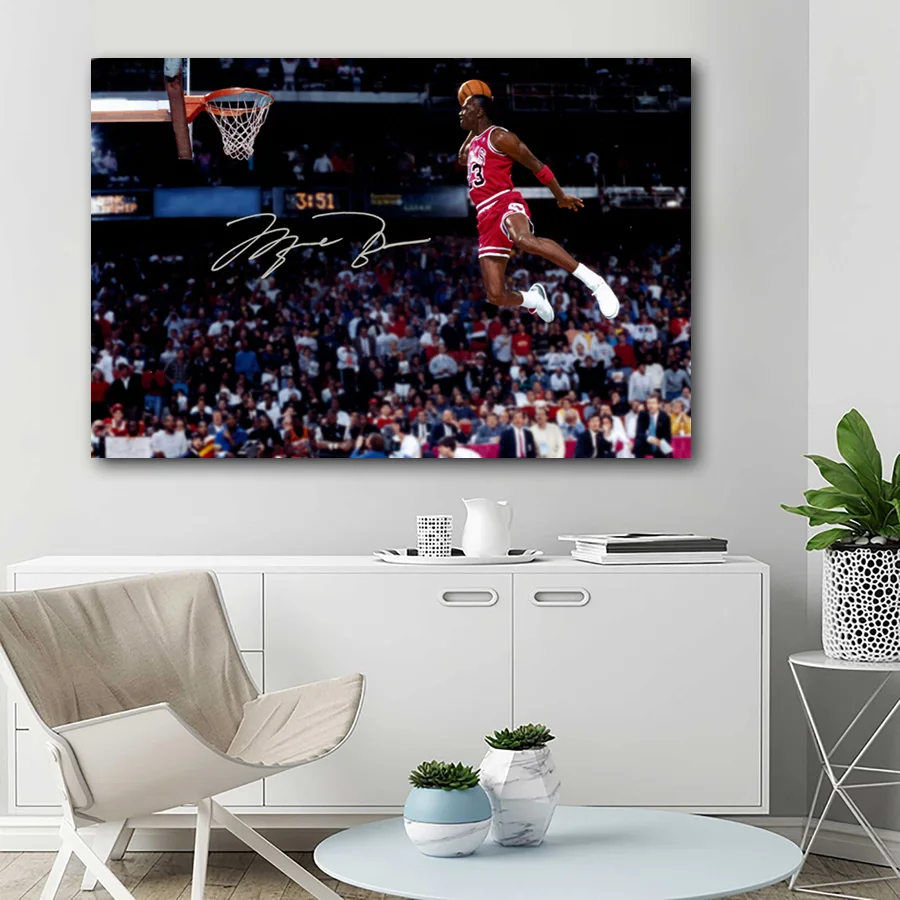 Košarka plakat, michael jordan, ki plujejo pod dunk slika, slikarstvo stensko šport star plakat, dnevna soba stensko slikarstvo