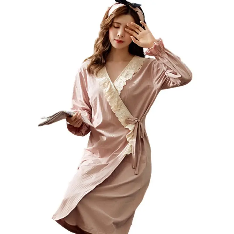 Retro nightgown Japonski novo pleteno bombažno žensk kimono night obleke kopalni plašč čipke Hanfu seksi pižamo domov storitev sleepwear
