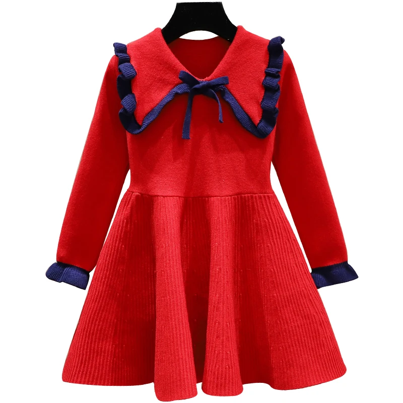 Novo dekle baby jopica pleteno obleko otrokom topel Pulover obleko za deklice, za malčke priložnostne čiste barve Naguban princesa obleko