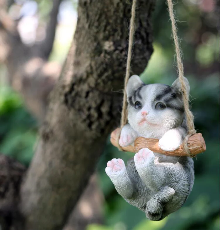 Zunanji Vrt Dekoracijo Smolo Swing Mačka Kiparstvo Obrti Dvorišče Vile Okraski Krajine Simulacije Živali Obesek Umetnosti