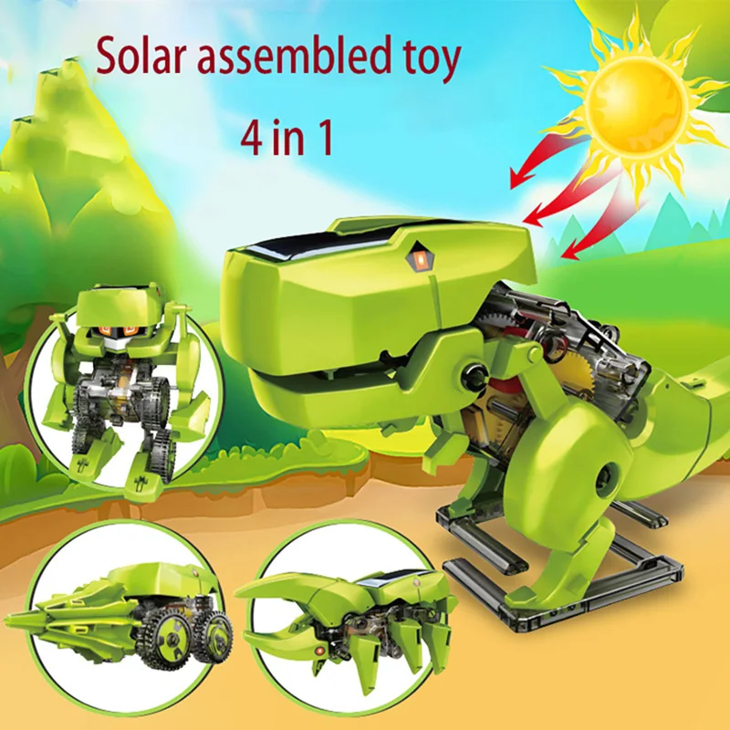 Nova Sončna 4 v 1 Robot DIY Sestavljeni Znanstvena eksperimentalna Tehnologija Transformatorji dinozaver sestavljeni Sončne izobraževalne igrače