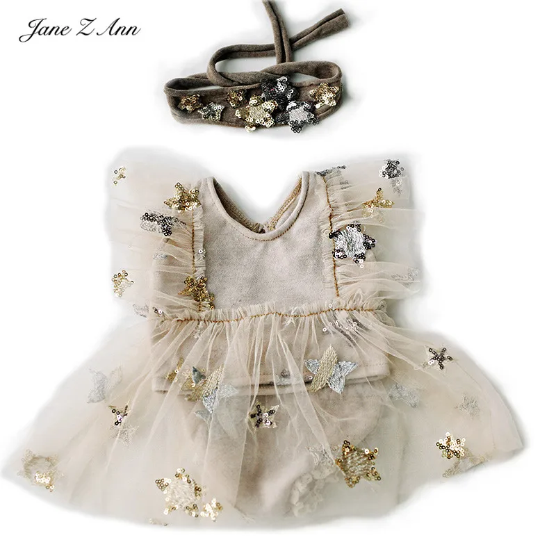 Jane Z Ann Sije zvezda princesa obleko neto preja noge kos vezenje Pravljice Duha baby fotografiranje novorojenčka fotografija rekviziti