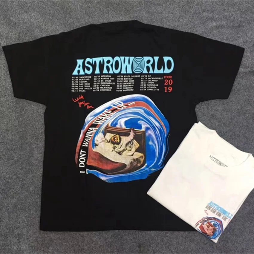 2019 Ne Želim, Da se zbudiš tour Astroworld majica s kratkimi rokavi Moški Ženske 1:1 Najboljše Kakovosti 2019 Poletje Travis Scott majica s kratkimi rokavi