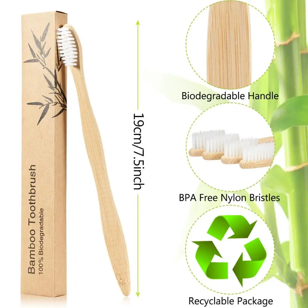 Biorazgradljivi Okolju Prijazno Naravnega Bambusa zobne ščetke BPA Free Mehke Ščetine Kompostirna,Veganska Organskih Večkratno uporabo Lesenih Toothbru