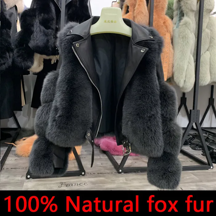 Moda Luksuzni Fox Kotlovec suknjič S Prave Ovčje Usnje Wholeskin Naravnih Lisica Krzno Suknjič Outwear Ženske, Nove do leta 2020 Zimski plašč