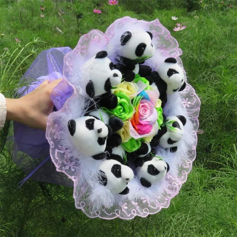 Ustvarjalne Risanka Panda Šopek Polnjene Živali Poročni Šopek Poročni Dekoracijo Doma Rojstni dan, Valentinovo Diplomi Darilo