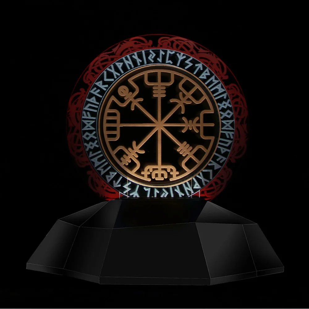 Norse Viking Simbol 3D Linije Lučka Kompas Viking Rune Oblikovana Lučka 3D Optično Iluzijo Lučka Dekor Čarobni Stave namizne Svetilke