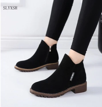 SLYXSH Moda za Ženske Škornji Jeseni, Pozimi Škornji Klasičnih Zadrgo Sneg Škornji Zimski Antilop Toplo Krzno Plišastih Ženske Čevlje