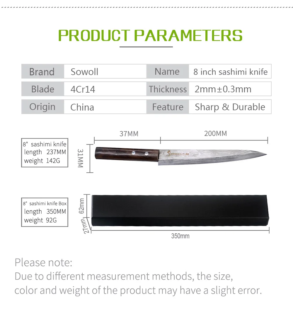 Suši Sashimi Nož - 8 Inch Iz Nerjavečega Jekla Laser Damask Vzorec Kuhinje Kuhar Nož Japonski Losos Ribe, Noži Filetiranja