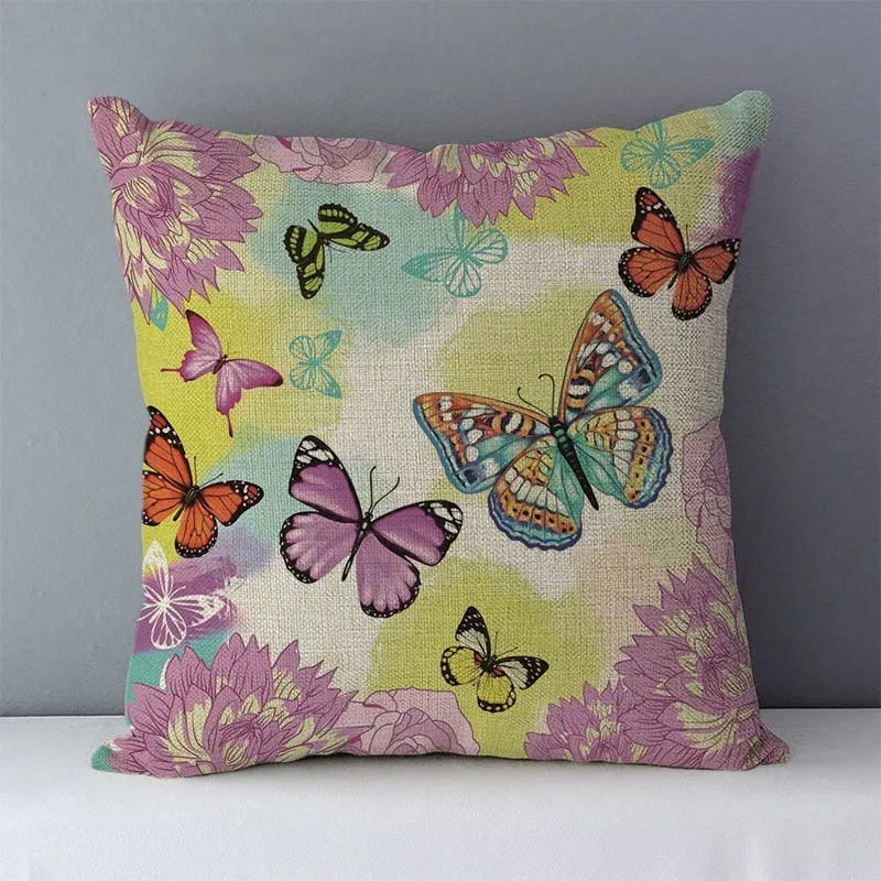 Kakovost natisnjene barvne metulj letnik cvet Retro kavč, blazine doma okrasne blazine bombaž perilo, prevleke 45x45cm QX
