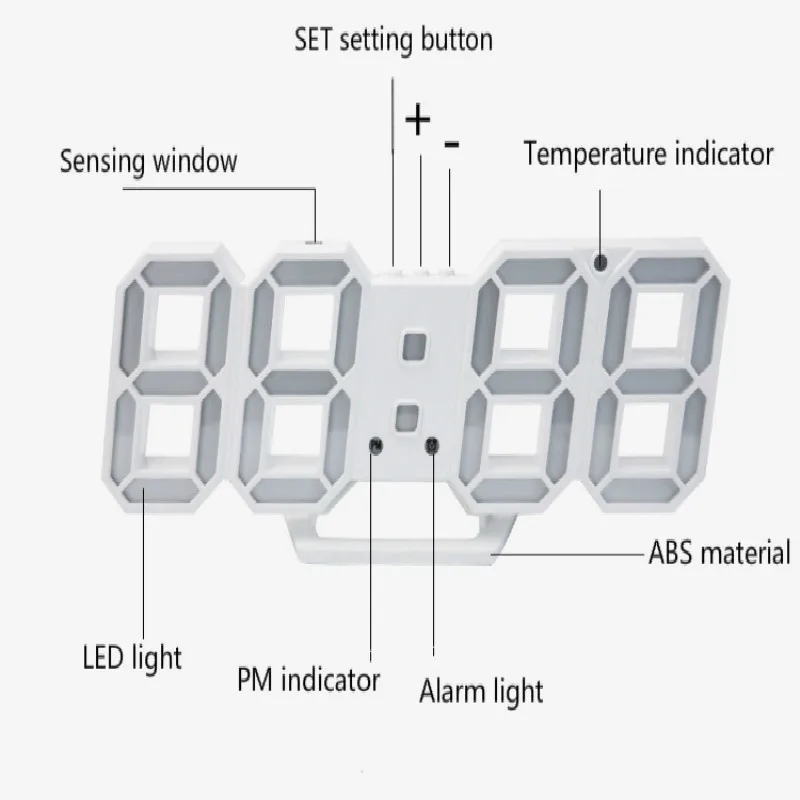 3D LED Digitalna Stenska Ura Datum Opozorila Temperatura Samodejno Osvetlitev Tabela Namizno Dekoracijo Doma Stojalo visi Ure