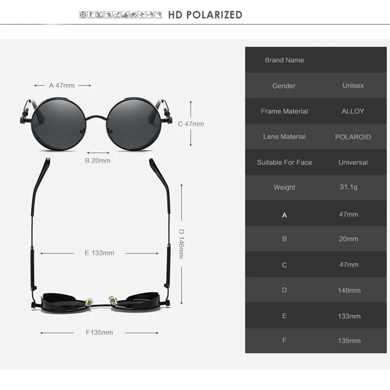 ROSYBEE blagovne Znamke Krog Polarizirana Kovinska sončna Očala Steampunk Moški Ženske Modni Očala blagovne Znamke Oblikovalec Retro Vintage UV400 oculos