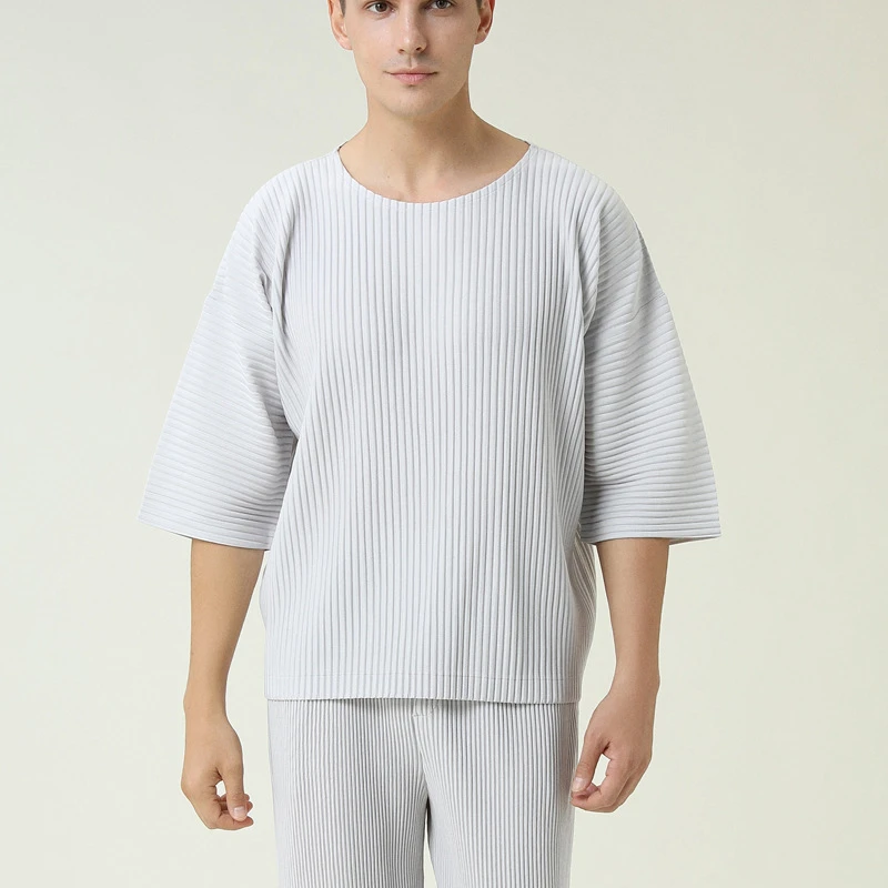 IEFB 2021 pomlad Moda Novih Moških Vrhovi Trend Japonski Slog Krog Vratu Kratek Rokav Naguban T-shirt Moški Priložnostne Black 9Y468