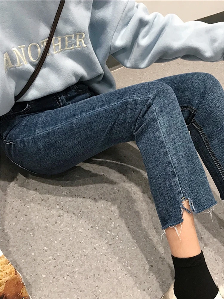 WAVSIYIER 2020 visoko pasu trdno letnik korejskem slogu Traper Hlače Ulične pozimi, jeseni jeans ženska traper hlače ženske slim