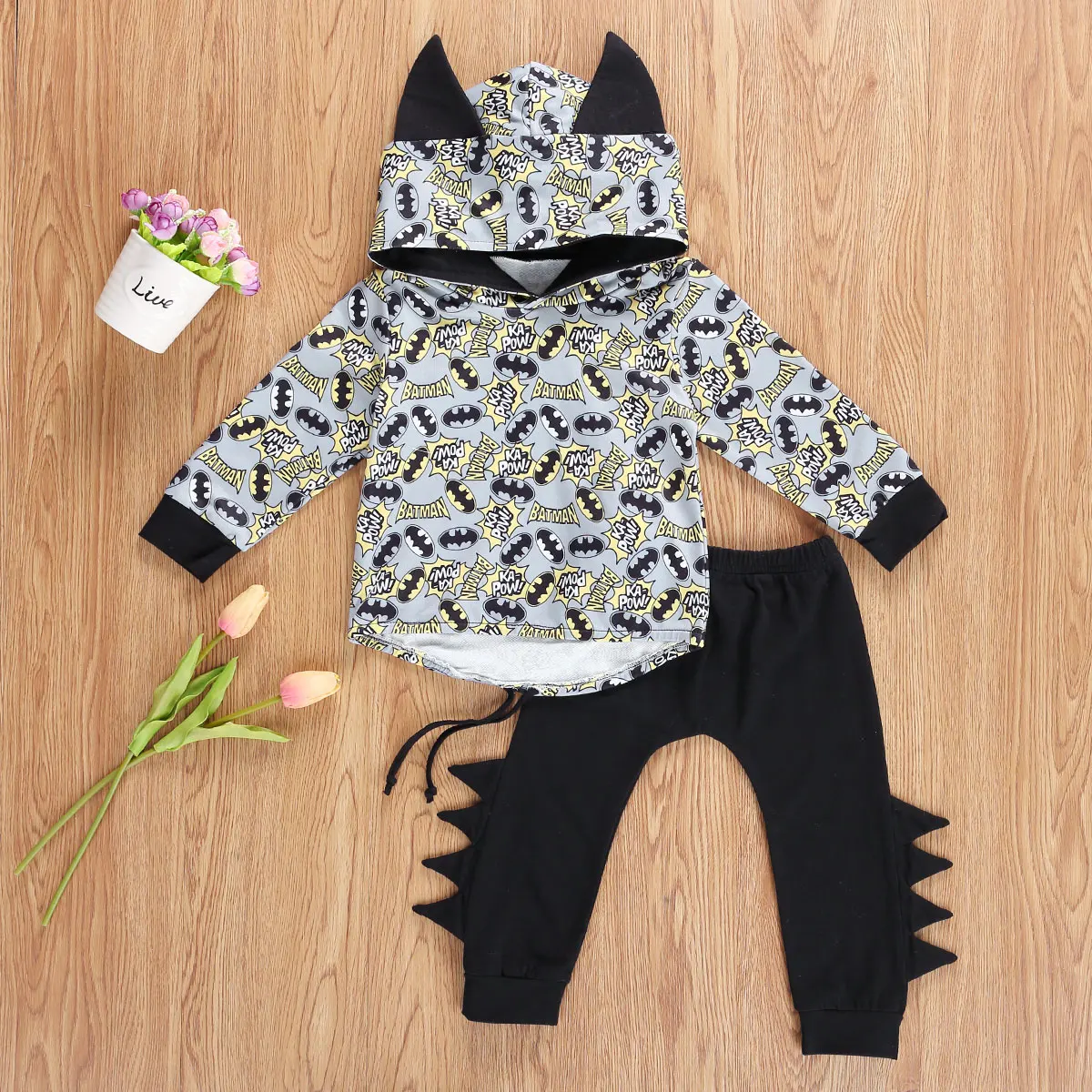 Malčka Dojenčka Otroci Baby Boy Bat Oblačila, ki 2020 Jeseni Halloween Long Sleeve Hooded T-shirt Hlače, Obleke, Oblačila 2PCs